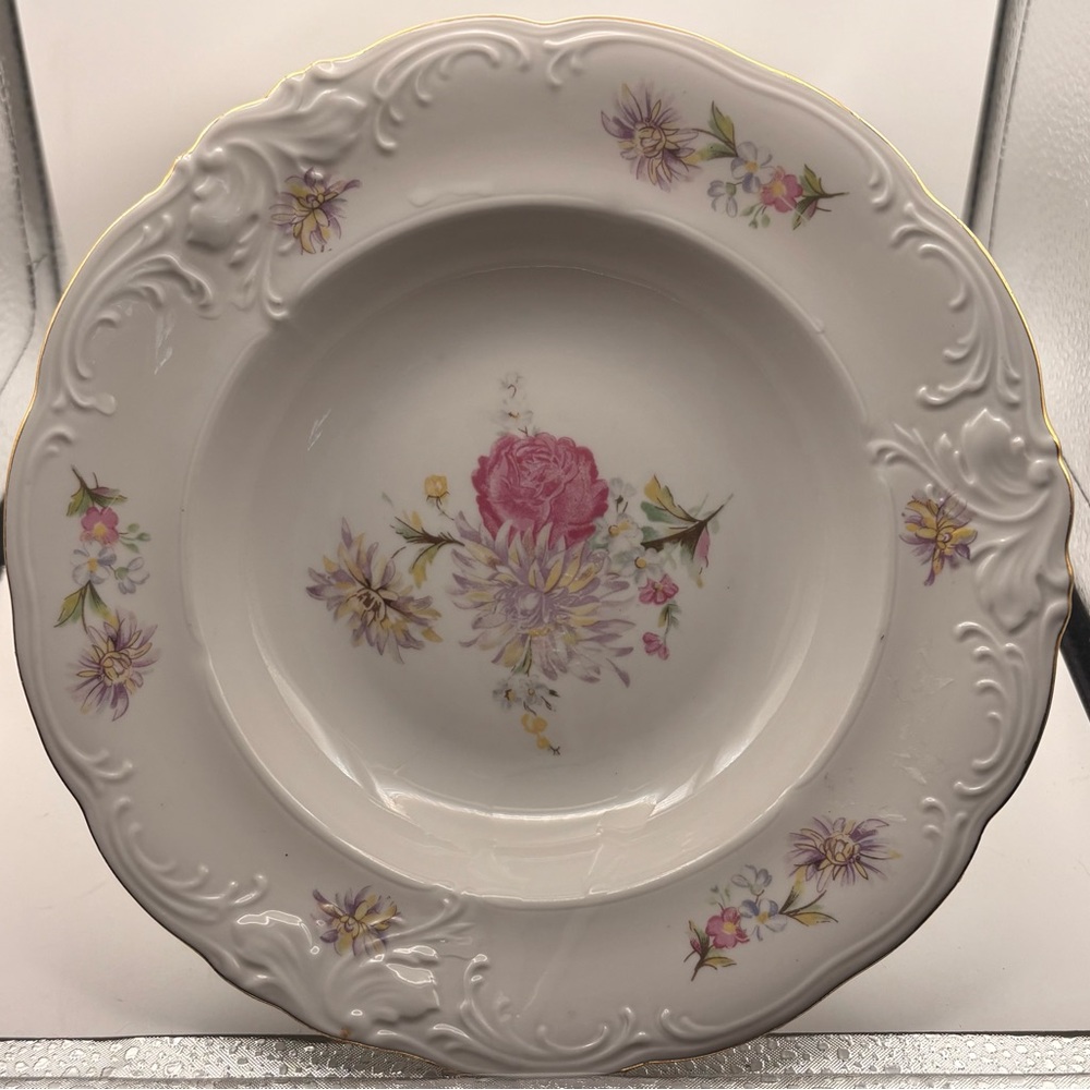 Wałbrzych Porcelain Floral Gold Trim Dinner Set Blue White Pottery Poland
